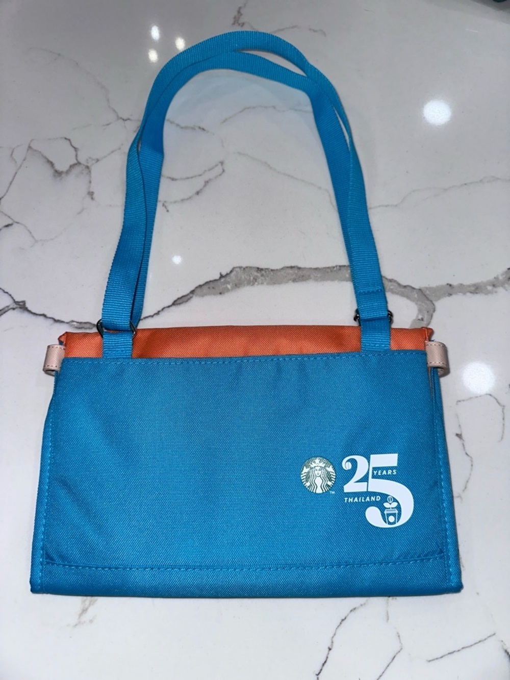 Starbucks Thailand 25th Anniversary Folded Crossbody Bag Blue Orange Summer